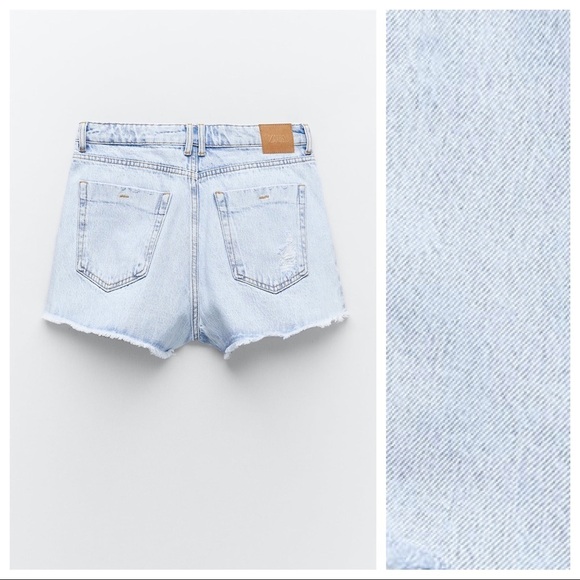 NWT. Zara Z1975 Snow Wash High Rise Frayed Ripped Denim Shorts. Size 8. - Picture 6 of 10